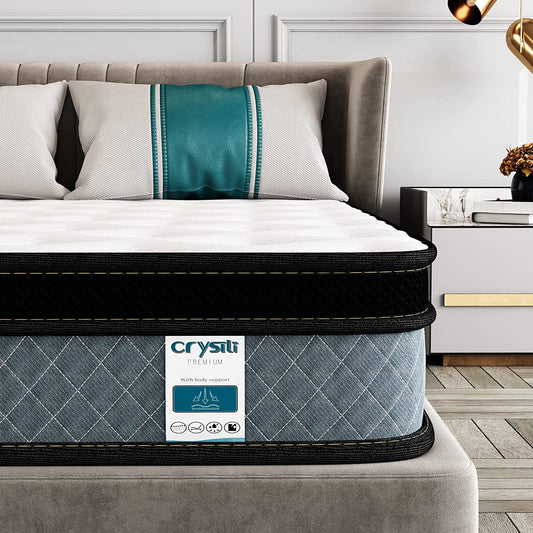 10 Full Size Memory Foam Hybrid Mattress Crystli Pocket Innerspring Mattresses in a Box with Pressure Relief Edge Supportive 100-Night Trial 10-Year Support