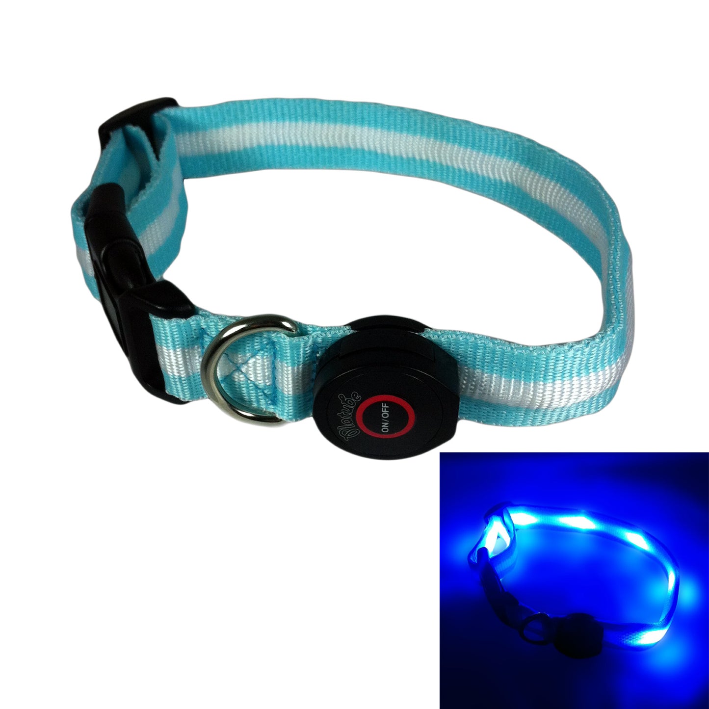 Glow in the Dark LED Dog Collar, 13" - 20" length, 1" width, Blue