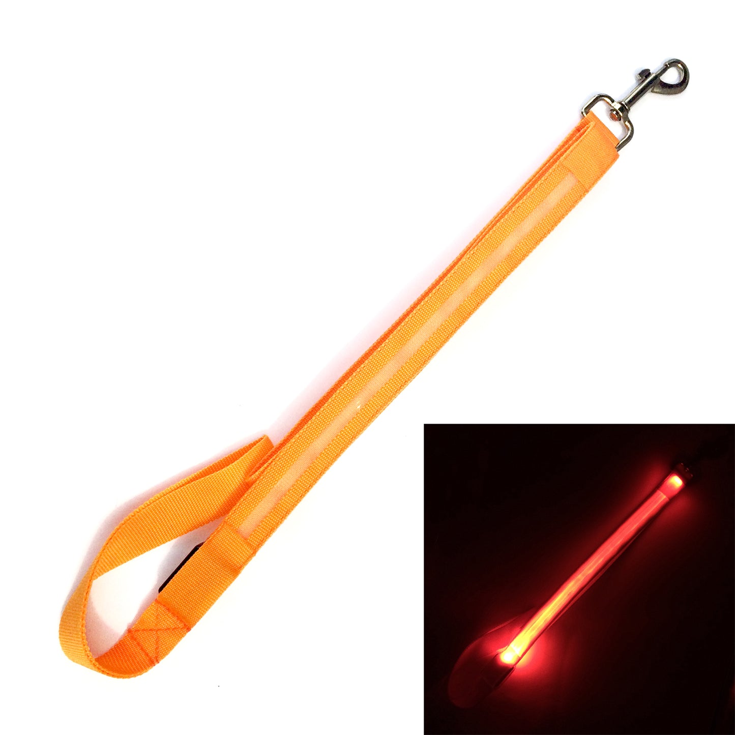 Hi Visibility LED Dog Leash - Orange (w xtra batts)